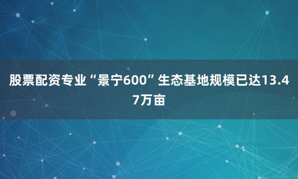 股票配资专业“景宁600”生态基地规模已达13.47万亩